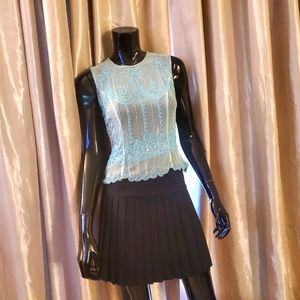 Vintage Calypso St. Barth Teal Silk Embroidered Beaded Sequins Top Y2K